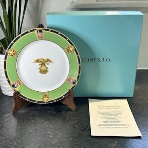 NEW 1993 Tiffany & Co 200th Anniversary US Capitol Green & Gold 8" Plate W Box